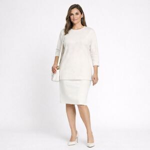 NWT J. Jill Sz XL Cream Round Neck Sweater Tunic Pearl Like Beaded Front